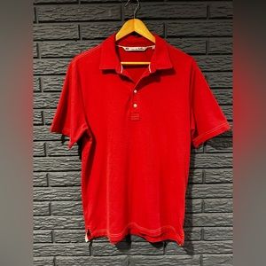 Travis Mathew Golf Polo Shirt Mens Medium Red Vintage Wash Casual Knit